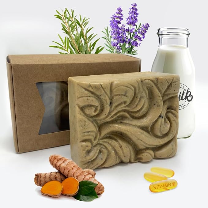 Goat Milk & Turmeric Soap Bar for Face & Body | Salicylic Acid, Tea Tree Oil & Vitamin E | Helps Cleanse Pores, Control Oil & Even Skin Texture | Handmade 4 oz