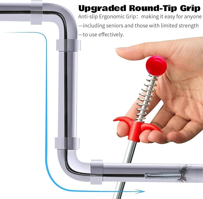 76 Inch Drain Snake Upgraded Ball Knob – Toilet Snake Flexible Grabber Claw for Clog Remover & Pick Up Items
