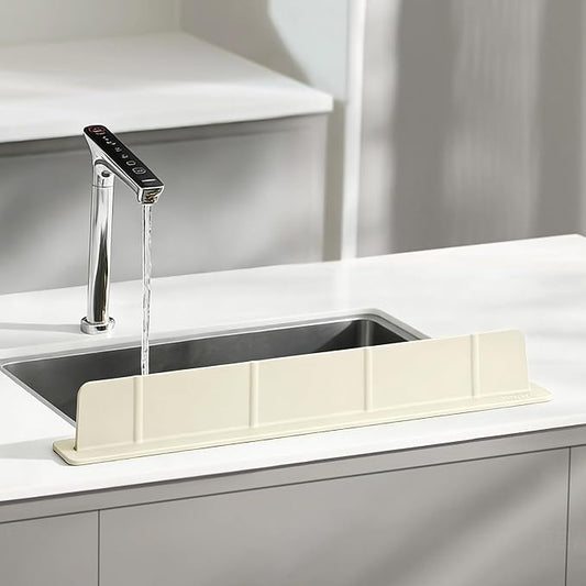 20Inch Silicone Sink Splash Guard with Strong Suction Cups, Flexible Kitchen Sink Splash Guard for Front/Back of Sink, Easy to Clean Splash Guard for Kitchen & Bathroom (White, 20.5''x2.8'')