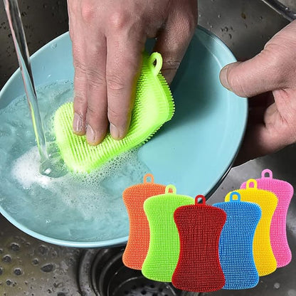 6 Colors Silicone Cleaning Scrubber，Colored Sponges for Dishes for Cleaning Silicone Scrubber Kitchen