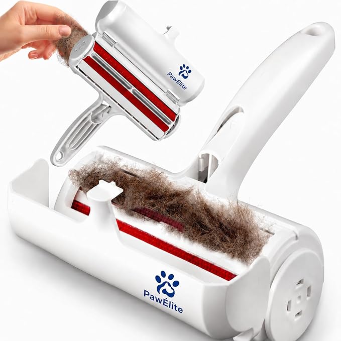 PawÉlite Roller Pet Hair Remover – Original Size Reusable Lint Roller for Cat & Dog Hair on Furniture, Couch, Carpet, Car, Rugs & Bedding – Portable, Eco-Friendly (White)