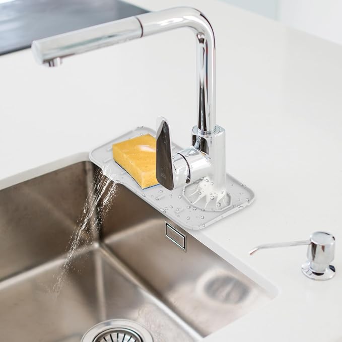Dimeho Sink Faucet Splash Guard Mat Silicone Soap Dish Pad Small Faucet Handle Drip Catch Sponge Holder Sink Protector Trays for Bathroom Kitchen Countertop Gadgets Accessories 8.3 x 5.7 Inch
