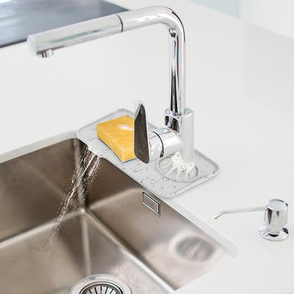 Dimeho Sink Faucet Splash Guard Mat Silicone Soap Dish Pad Small Faucet Handle Drip Catch Sponge Holder Sink Protector Trays for Bathroom Kitchen Countertop Gadgets Accessories 8.3 x 5.7 Inch