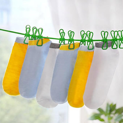 ALINNA Retractable Portable Clothesline, Travel Clothesline with 12 Clothespins for Indoor Laundry Drying, Outdoor Camping Accessories (Green)