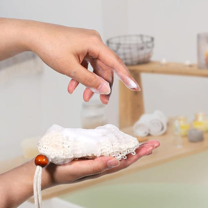 50 Pcs Soap Saver Bag, 5.5 × 3.5 Inch Natural Cotton Linen Soap Pouch Mesh Exfoliating Hand Made Soaps Savers with Drawstring for Bath, Shower, Massaging
