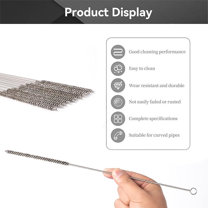 12 Inch Pipe Cleaning Brush Set with Stainless Steel Bristles, Steel Wire Tube Brush Kit for Auto Parts Polishing, Machining, Bottles, Tubes, Etc.（6mm-5pcs）