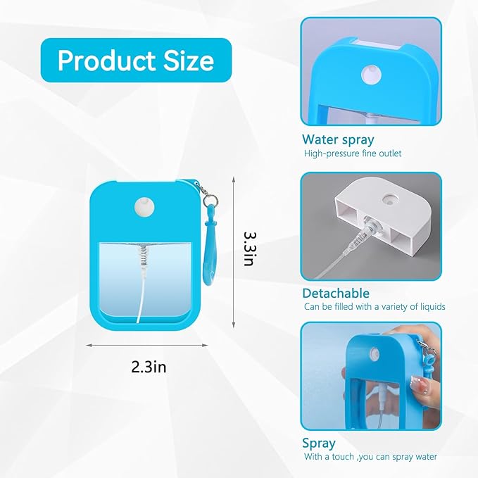 7 Pieces Card Spray Bottle, 38ml Mini Card Shape Reusable Sprayer Bottle with Hook and Silicone case Travel-Friendly Empty Bottles for Alcohol, Hand Sanitizer, and Cosmetics