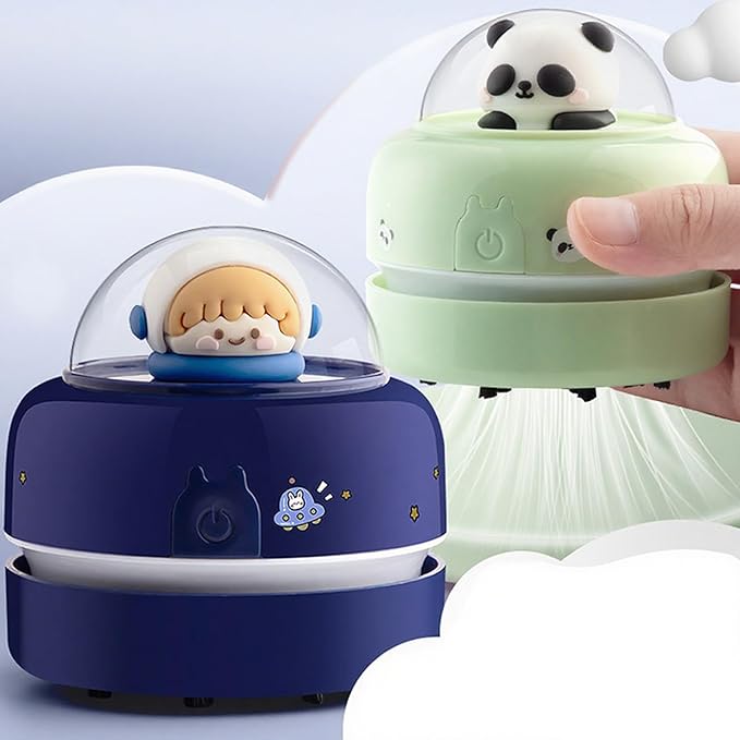 Desktop Mini Cute Vacuum Cleaner, Portable Cartoon Cleaner and Dust Sweep, Table Dust Sweeper Energy Saving, Design for Keyboard, Home, School, Office (Blue)