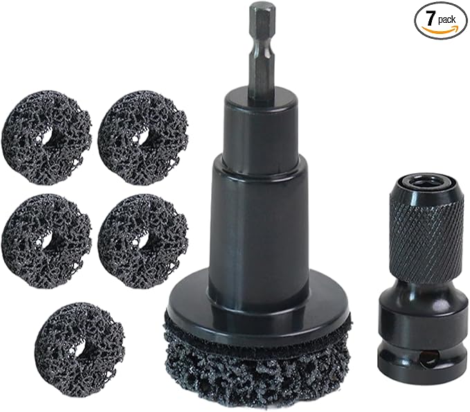 Wheel Hub Cleaning Tool Kit, 3-in-1 Hub Cleaning Tool with 6 Grinding Heads & Impact Adapter for Wheel Hub Resurfacing, Rust Removal & as a Wheel Stud Cleaner for Drill/Impact Wrench (Black #1)