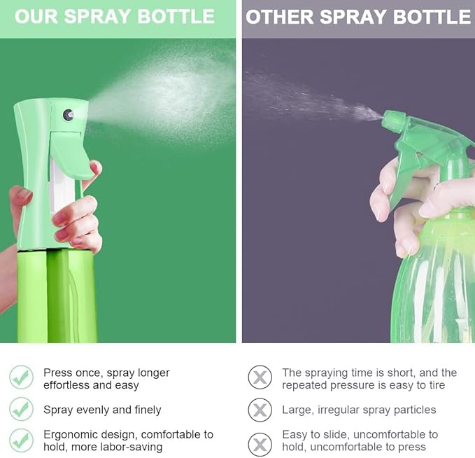 Hair Brush Set with Continuous Spray Bottle，Slick Back Hair Brush Back Brushing, Combing, Slicking Hair (green)