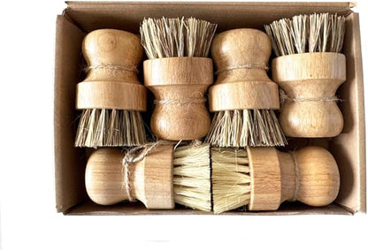 Bamboo Scrub Brush 6Pcs, UNOSCHRIM Palm and Sisal Pot Brush Set, Durable Wood Kitchen Dish Brush, Multifunctional Mini Cleaning Kit for Cleaning Pots, Dishes, Sinks, Fruits and Vegetables