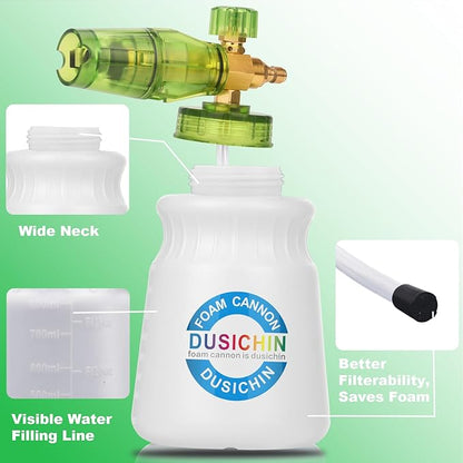 DUSICHIN Foam Cannon Pressure Washer Gun Kit 4000 PSI Double Tip Attachment, Dual-Connector Accessory Soap Cannon,Car Wash Foam Gun Snow Foam Lance 1/4 Inch Quick Connector,7 Sprayer Nozzles DUS2904