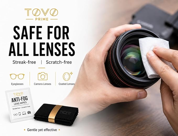 Anti Fog Wipes for Glasses, 200 Count Individually Wrapped Lens Cleaning Wipes, Pre-Moistened Eyeglass Cleaner for Sunglasses, Goggles, Phone & Screens + Microfiber Cloth, TOVO PRIME