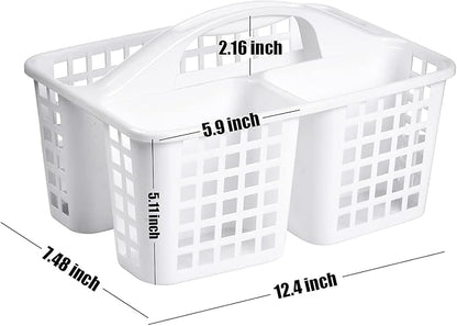 ALINK Plastic Shower Caddy Basket with Compartments, Portable Divided Cleaning Supply Storage Organizer with Handle for College Dorm Bathroom - White