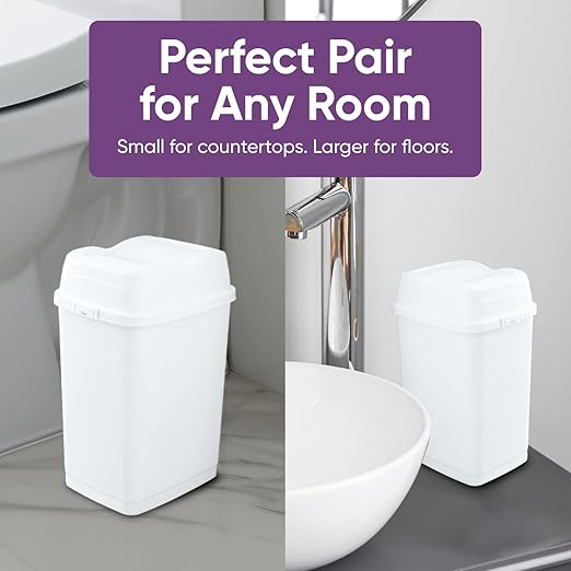 Superio 1.25 Gallon and 2.5 Gallon Plastic Garbage Cans with Swing Top-Split Lid | Small Trash Cans with Lid | Durable Plastic | Slim & Sturdy Trash Bins | Fingerprint Resistant | 5L / 10 L - White