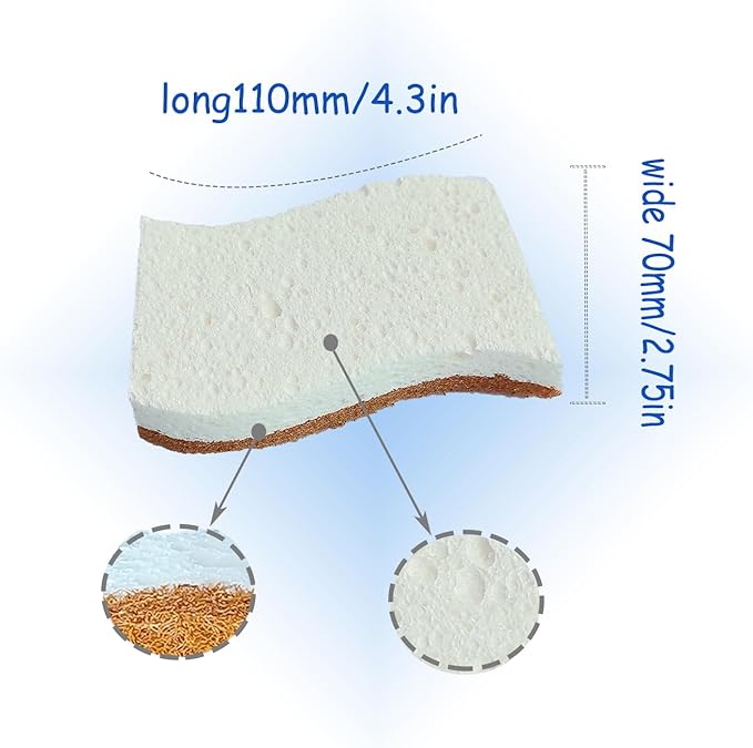 12 Pack Natural Kitchen Sponges, Non Scratch, Non Toxic S-Shaped Eco-Friendly Biodegradable Cellulose & Coconut Scrubber Dish Sponges for Kitchen, Tableware, Bathroom, Home Use