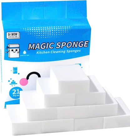 21-Pack Extra-Thick Melamine Sponges – 3.94" × 2.76" × 1.18" Durable Kitchen & Bathroom Cleaning Pads – Powerful, Non-Scratch, Water-Activated Magic Sponge