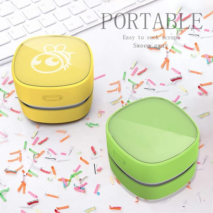 ODISTAR Desktop Vacuum Cleaner,Mini Table dust Sweeper Energy Saving with auto Power-Off Function,High Endurance up to 400 mins,Cordless&360º Rotatable for Keyboard/Home/Offic (Yellow Charging)