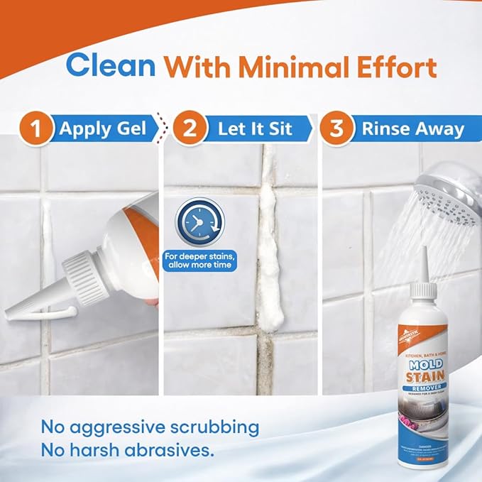 Mold & Mildew Stain Remover Gel – Heavy Duty Bathroom Cleaner for Tile, Grout, Shower, Caulk & Front Load Washer Seal, Thick Clinging Gel, Deep Cleaning Formula