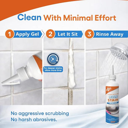 Mold & Mildew Stain Remover Gel – Heavy Duty Bathroom Cleaner for Tile, Grout, Shower, Caulk & Front Load Washer Seal, Thick Clinging Gel, Deep Cleaning Formula