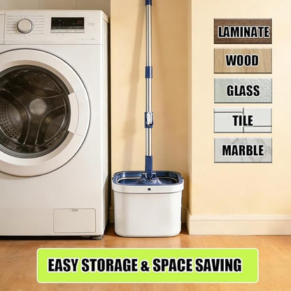 Microfiber Spin Mop Bucket Cleaning System with Wringer, 52''Long Handle & 4 Flat Mop Pads Replacement, Lazy Home Essentials for Wet Dust Hardwood Wood Wall Floor Household Cleaner Tools Set