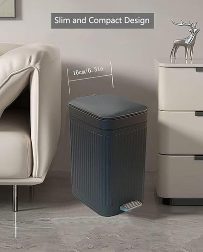 Feisco Small Trash Can with Lid,Small Bathroom Trash Can with Foot Pedal and Press Type Lid,Slim Step-On Trash Bin Wastebasket Garbage Can for Kitchen,Bathroom Office, Bedroom (Gray, 1.8 Gallon)