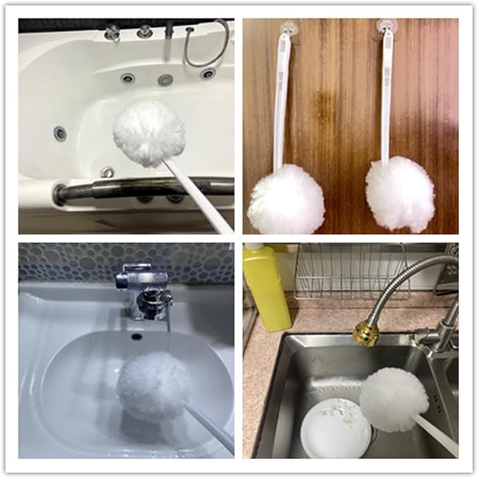 Bowl Brush Toilet Cleaning Brush Set Soft Polyester Head 15x5 inches White (5)