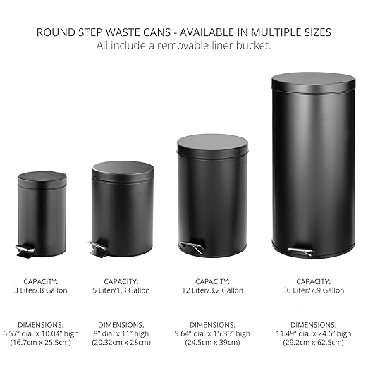 mDesign Pedal Bin — Metal Waste Bin with Pedal, Lid and Plastic Bucket Insert — for Bathroom, Kitchen, and Office — 3 Litre Household Rubbish Bin with Ergonomic Design — Black