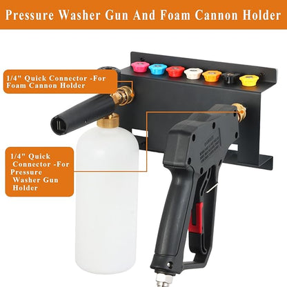 Pressure Washer Gun Holder,Foam Cannon Holder for Pressure Washer Gun, Foam Cannon,Fit 1/4 Inch Quick Connector,Pressure Washer Nozzle Tips and Wand Extension Storage Rack Wall Mounted
