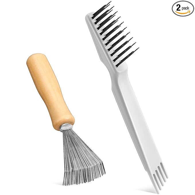 Boao 2 Pieces Hair Brush Cleaning Tool Comb Cleaner Brush Mini Comb Cleaning Hair Remover Tool for Removing Dust Home and Salon Use(Gray, Wood Color,Polished Wooden Handle Rake)