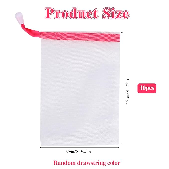 10 PCS Soap Bags Handmade Soap Bubble Mesh Bags Exfoliating Soap Saver Pouch Net Bags with Drawstring Body Facial Cleaning Tool for Bath and shower, Assorted Colors