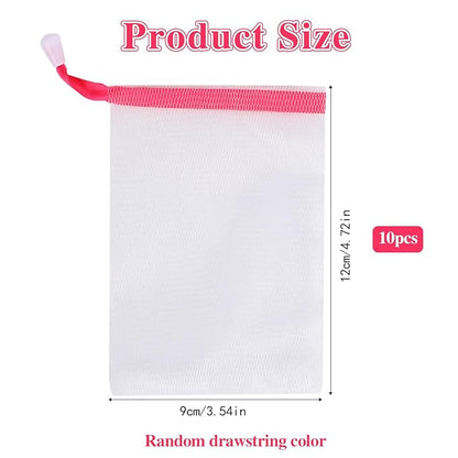 10 PCS Soap Bags Handmade Soap Bubble Mesh Bags Exfoliating Soap Saver Pouch Net Bags with Drawstring Body Facial Cleaning Tool for Bath and shower, Assorted Colors