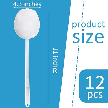Eaasty Toilet Bowl Brush with Long Plastic Handle Bulk Disposable White Soft Swab Toilet Bowl Cleaners Mop with Silk Cotton Brush for Bathroom, 11 x 4.3 Inch(12 Pack)