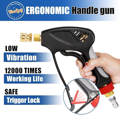 TOOLCY Pressure Washer Gun with Extension Wand, High Power Washer Gun with 3/8" Swivel Plug & M22-14mm Male Fitting, 1/4" Quick Connect Curved Wand for Car Wash, Compatible with Foam Cannon, 5000 PSI