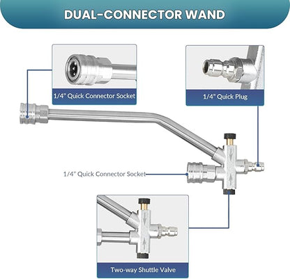 Dual Connector Pressure Washer Wand for Foam Cannon, Dual-Connector Lance with 5 Pressure Washer Nozzle Tips, 4000 PSI