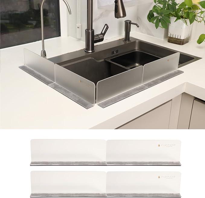 Sink Water Splash Guard, Suitable for Bathroom, Kitchen, Sink Countertop Lsland Partition - Clear Acrylic (Frosted) | Adhesive Magnetic Sheets Water Retaining Strip (8.86x1.2x3.35 in) (4pcs)
