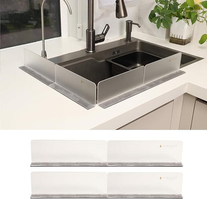 Sink Water Splash Guard, Suitable for Bathroom, Kitchen, Sink Countertop Lsland Partition - Clear Acrylic (Frosted) | Adhesive Magnetic Sheets Water Retaining Strip (8.86x1.2x3.35 in) (4pcs)