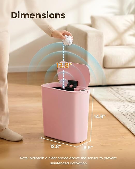 Cesun Motion Sensor Trash Can, 5 Gallon Automatic Bathroom Garbage Can with Lid, Touchless Smart Plastic Slim Wastebasket for Bathroom, Office, rv, Bedroom, Living Room, Pink