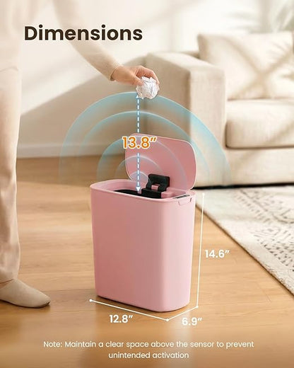 Cesun Motion Sensor Trash Can, 5 Gallon Automatic Bathroom Garbage Can with Lid, Touchless Smart Plastic Slim Wastebasket for Bathroom, Office, rv, Bedroom, Living Room, Pink