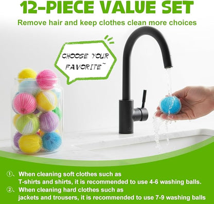 12 PCS Pet Hair Remover for Laundry, Reusable Dog & Cat Hair Remover Balls, Washing Machine Pet Hair Catcher & Lint Remover for Clothes, Bedding, Safe on Fabrics