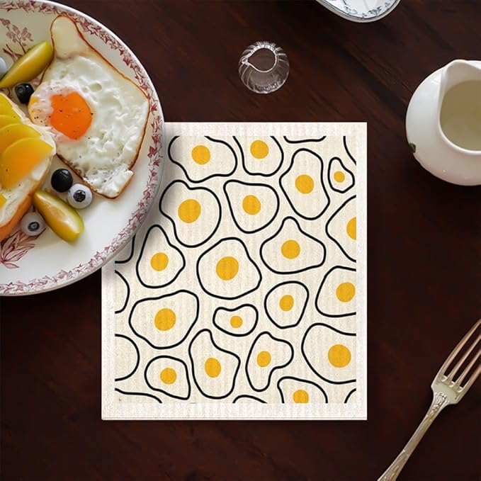 Eco-Friendly Swedish Dishcloth. Reusable, Ultra-Absorbent Cellulose Cotton Sponge Cloth | Sustainable & Biodegradable Cleaning for Kitchen & Home – Custom Nordic Design (Whimsical)