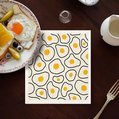 Eco-Friendly Swedish Dishcloth. Reusable, Ultra-Absorbent Cellulose Cotton Sponge Cloth | Sustainable & Biodegradable Cleaning for Kitchen & Home – Custom Nordic Design (Whimsical)