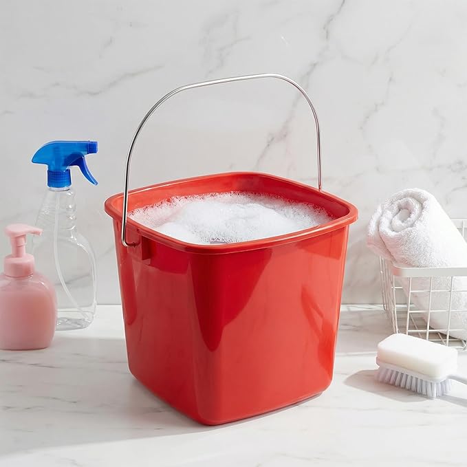 6 Pcs 3 Quart Small Bucket Square Detergent Sanitation Bucket Plastic Small Cleaning Pail with Handles Stackable Utility for Home, Office, Kitchen, School, Commercial Use, Food Service（Red）