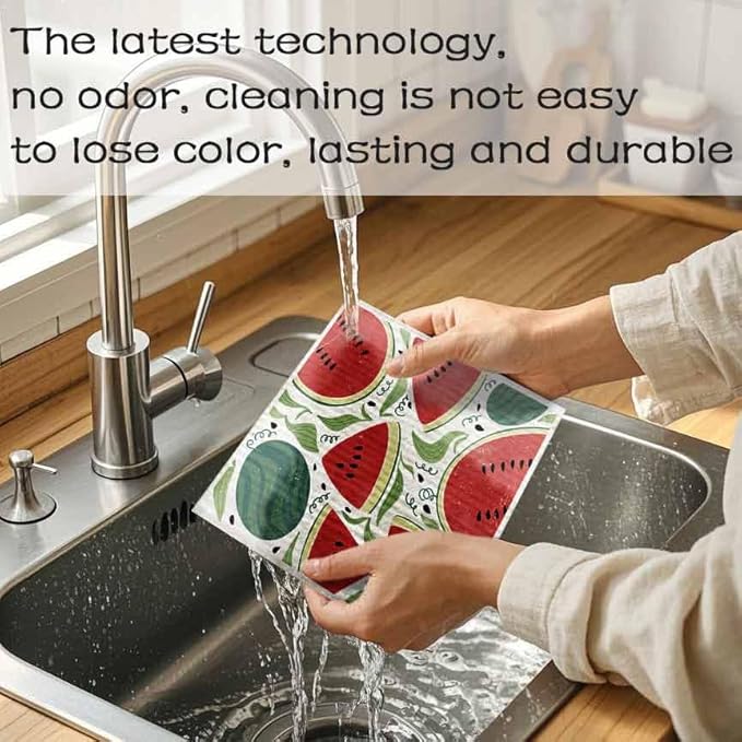 Swedish Dishcloths for Kitchen – 6 Pack Cellulose Reusable Cleaning Paper Towels – Soft, Quick-Drying, Washable Dish Rags for Kitchen, Counters & More (Fruit)