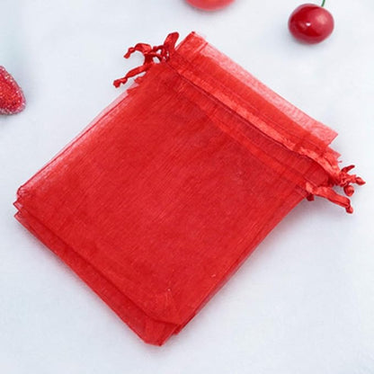 100 Pc 5x7 inch Gift Wrap Bags Red,Organza Sheer Fabric,Drawstring Glossy Pastel Treat Bags for Baby Shower Favor,House Party Favors,Bridal Shower Favor,Lipsense Holder,Xmas,Tea,Cookies,Chocolate