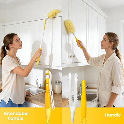 HomeBeyond Heavy Duty Duster Refills, 360° Efficient Duster Kit for Swiffer, 30 Pack & 3 ft Extension Pole, 5X Microfibers Multisurface Dusters for Cleaning Home, Celling Fan, Blinds, Vent & Shelves