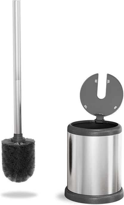 ToiletTree Products Toilet Brush with Lid - Sleek Toilet Bowl Brush and Holder - Toilet Scrubber Brush Set with Heavy-Weight Base - Lidded Toilet Bowl Cleaner Brush and Holder - Chrome