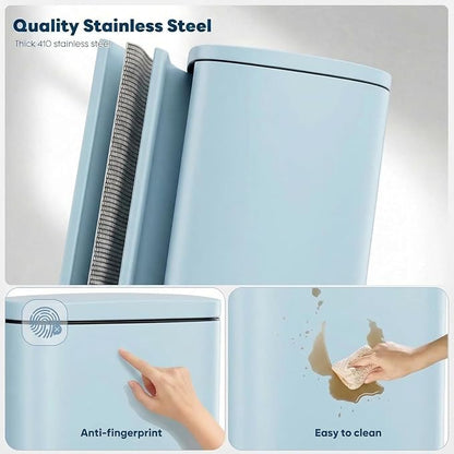 8 Gal Kitchen Trash Can, 30L Recycling or Garbage Bin, Brushed Stainless Steel Waste Basket, Soft&Quiet Close Dustbin, with Step-On Pedal, Removable Inner Bucket, for Home, Office, Living Room
