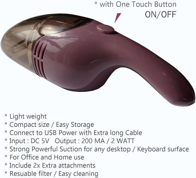 Lightweight Mini Vacuum with Strong Suction - Perfect for Keyboard, Desktop Dust Removal (Purple)