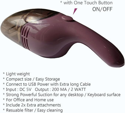 Lightweight Mini Vacuum with Strong Suction - Perfect for Keyboard, Desktop Dust Removal (Purple)